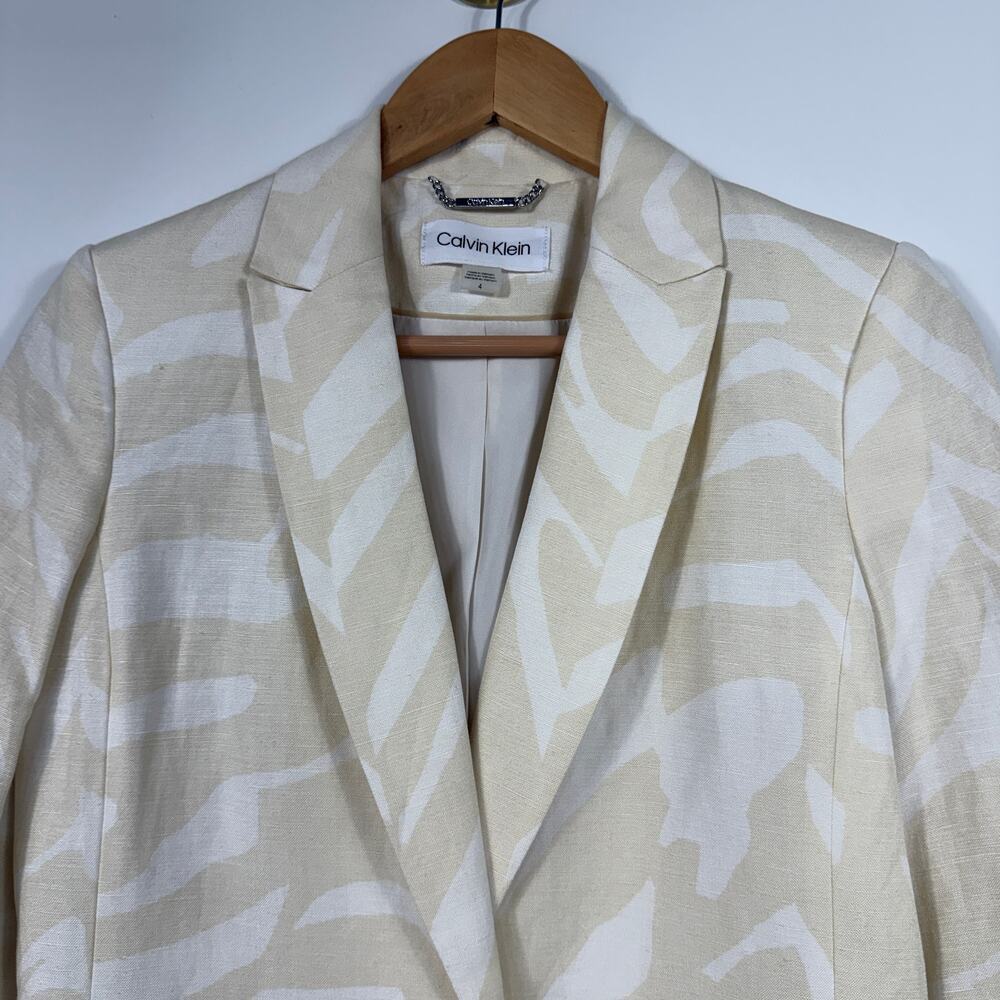 Calvin Klein light-colored Zebra-Print linen Single-Button Blazer Sz 4 - Picture 6 of 12